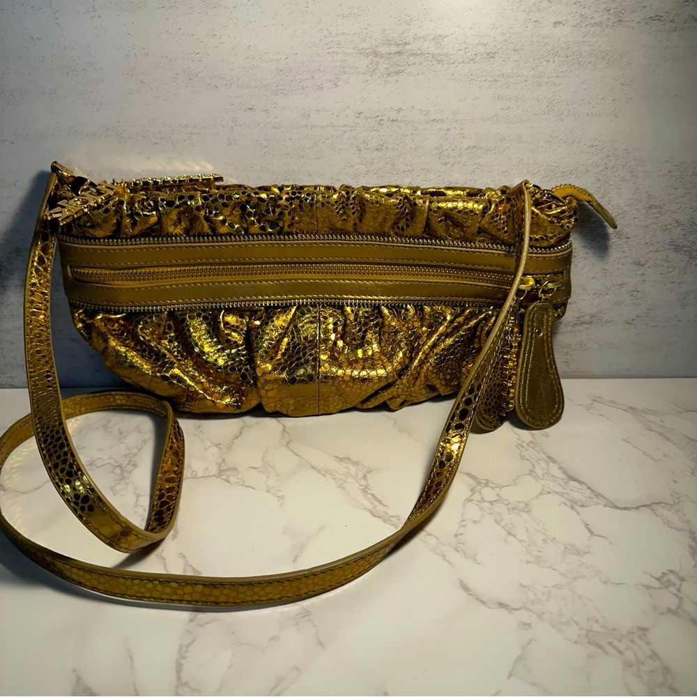 CHARM AND LUCK Women's Bronze Leather Crossbody Handbag Clutch Excel Condition